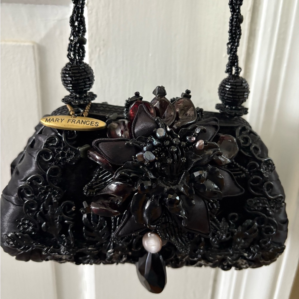 Mary Frances Black Floral Embellished Clutch